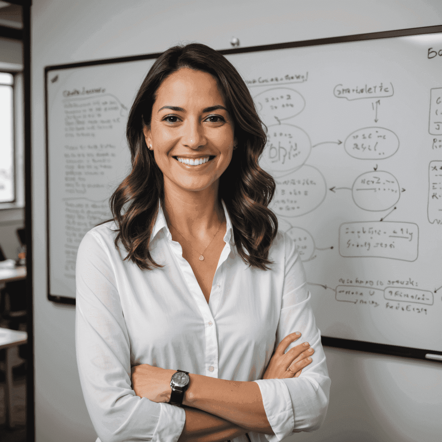 Foto de María González, fundadora de bobylui.com, sonriendo frente a una pizarra con código