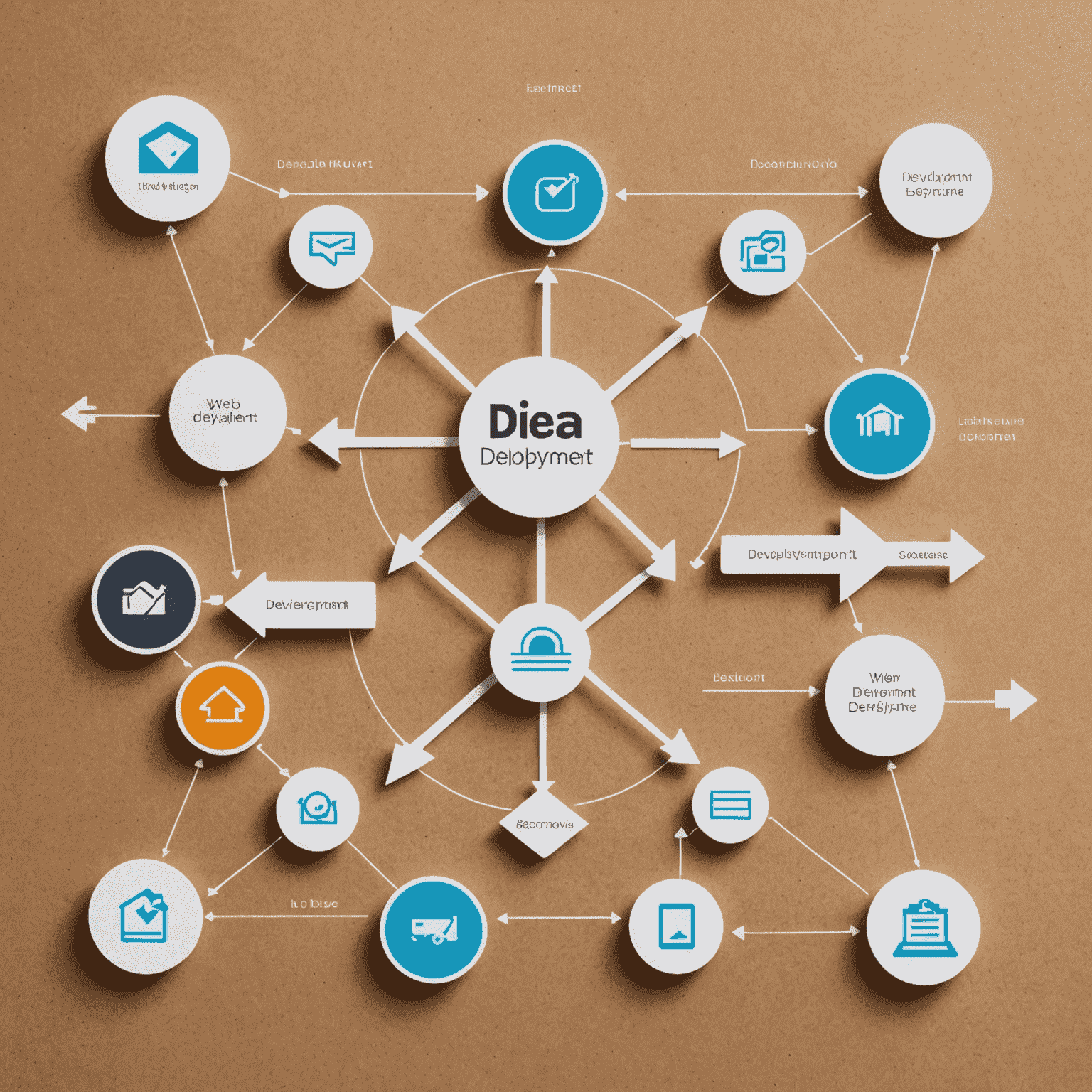 Imagen que muestra un mockup de una aplicación web simple con flechas que indican el proceso de desarrollo desde la idea hasta el despliegue